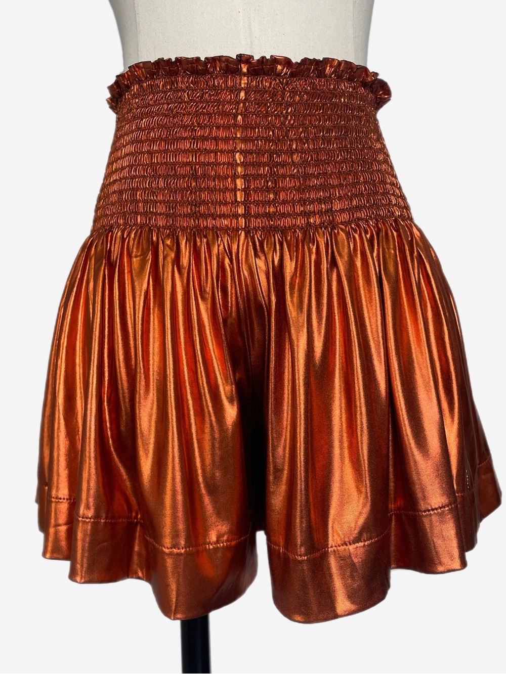 Queen of Sparkles orange metallic high waist swing shorts game day disco party S